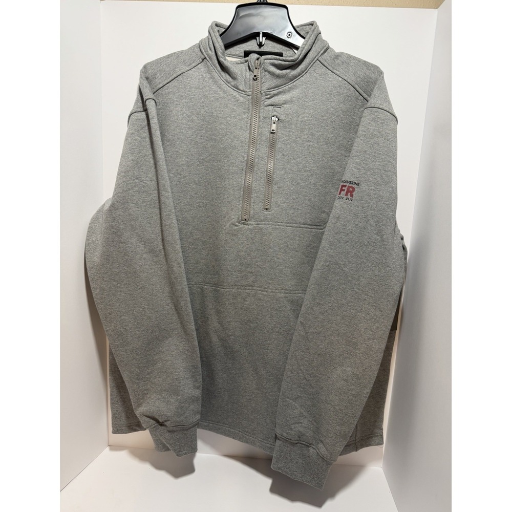 Wolverine FR Men's 1/4 Zip Fleece Mock Neck Sweatshirt, Size L, Gray